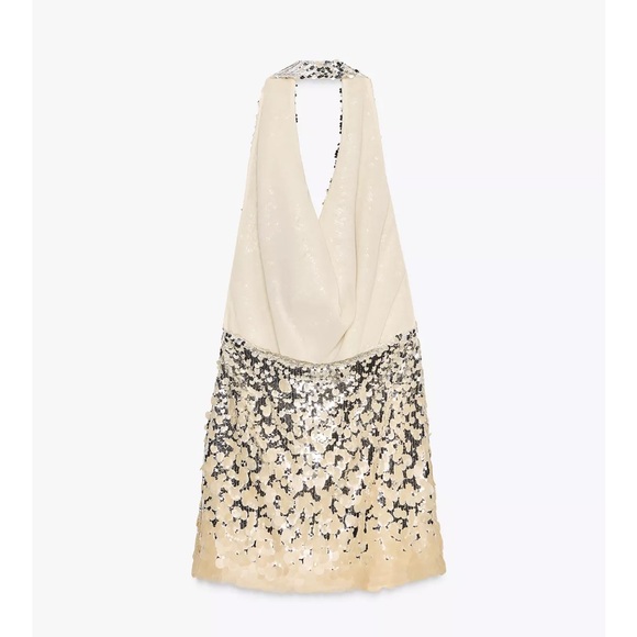 ZARA SEQUIN HALTER MINI DRESS - Picture 10 of 13